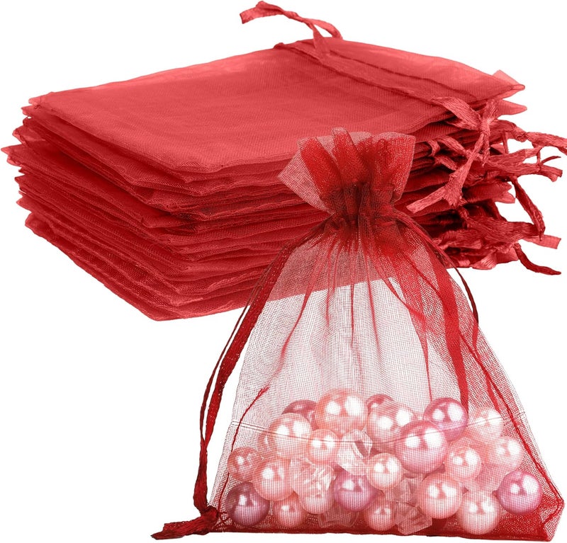 BOEIAC Organza Bags: 50 Mini Mesh Candy Bags - Small Size (4 x 6 inch) for Wedding, Party, Valentine's Day Favor - Burgundy - Image 1